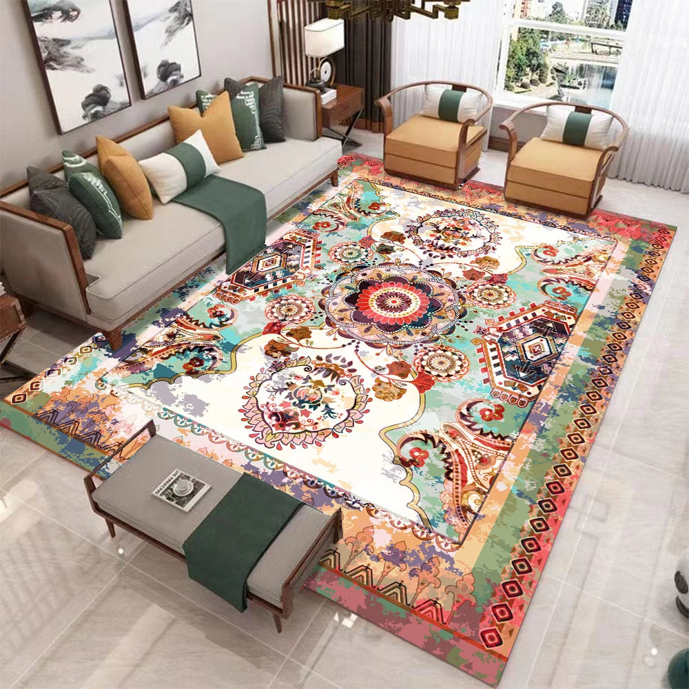 European Retro Living Room Rug Non Slip Washable Soft Mat