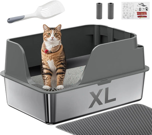 Stainless Steel Cat Litter Box Splashproof Leakproof
