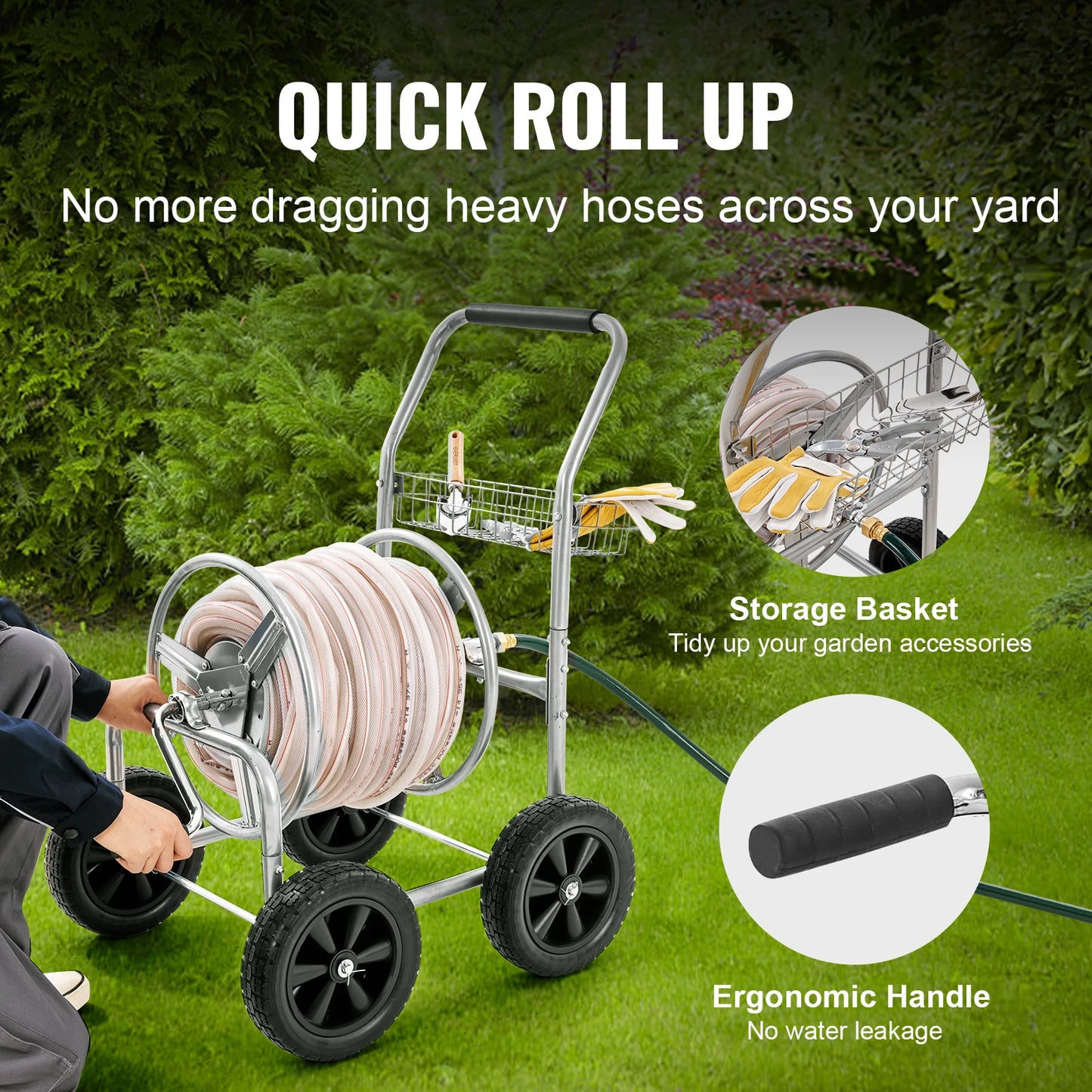 SucceBuy Steel Hose Reel Cart Heavy Duty Garden Watering Basket