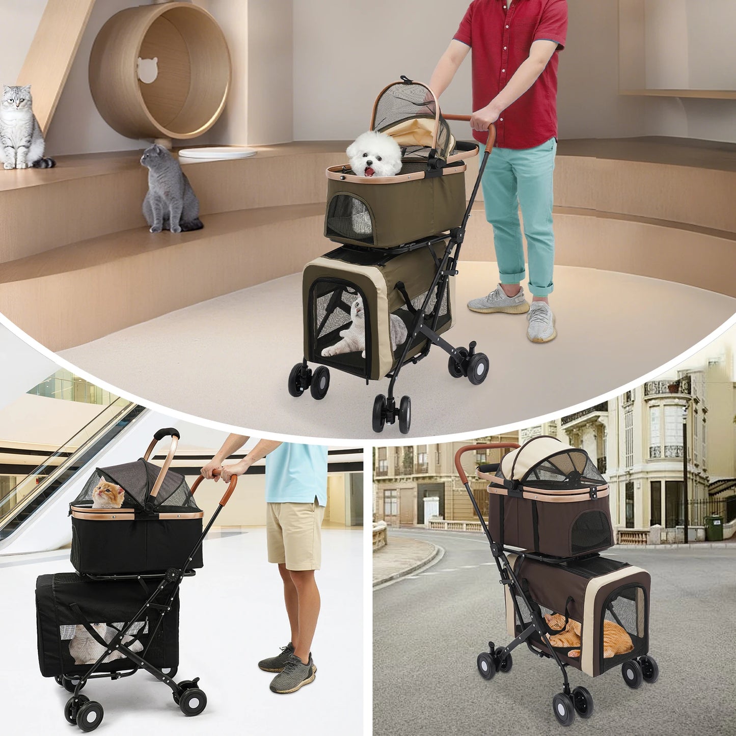 Detachable Double Layer Pet Stroller For Two Small Pets