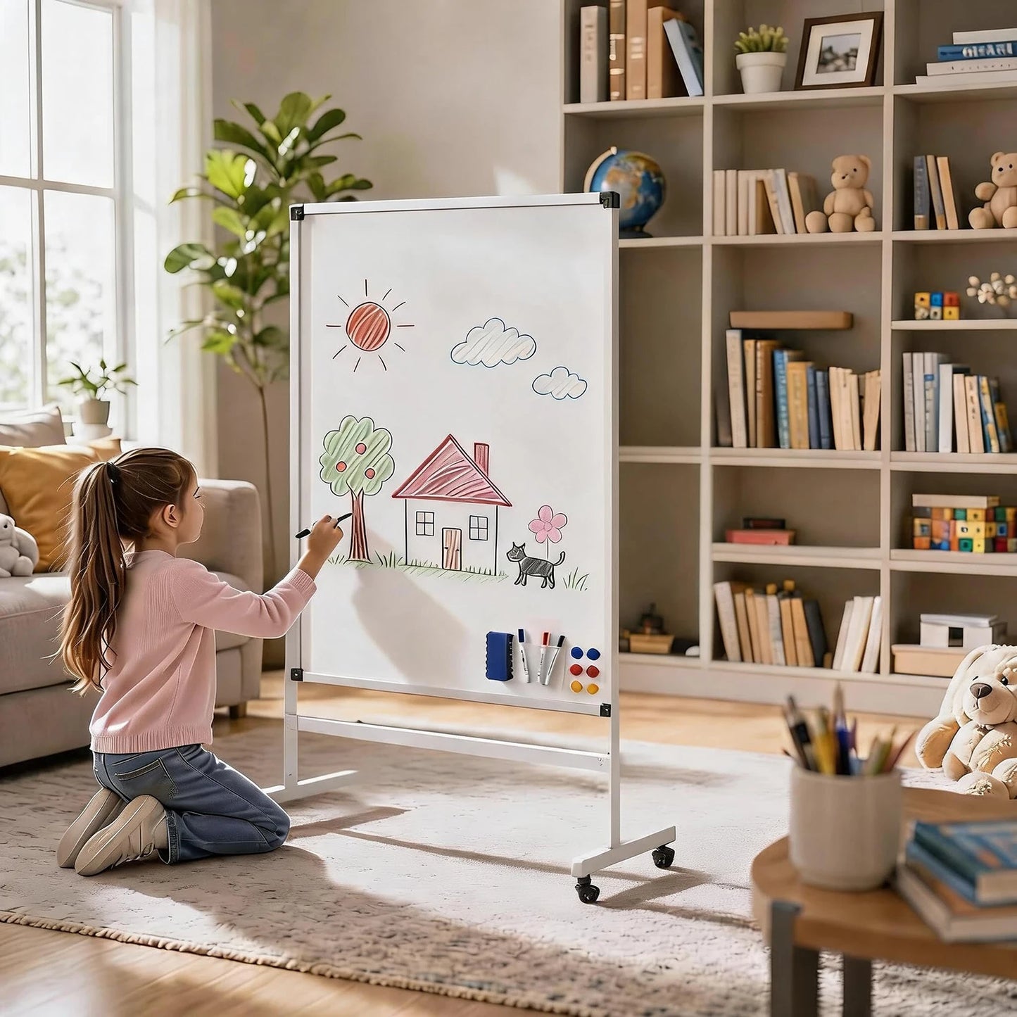 Rolling Magnetic Double Sided Dry Erase Whiteboard On Wheels
