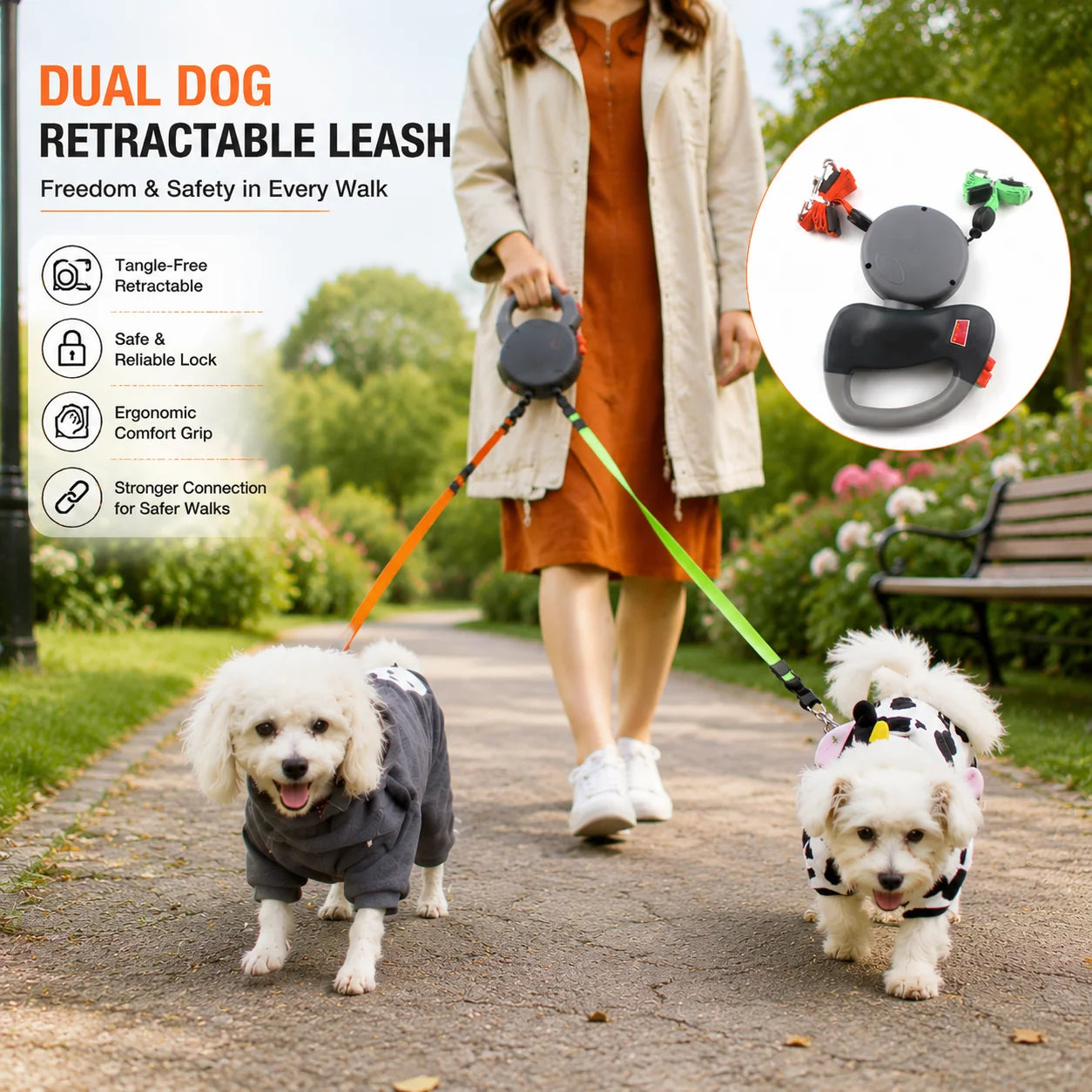 Dual-Head Self-Retracting Dog Leash With 360 Rotating Lead