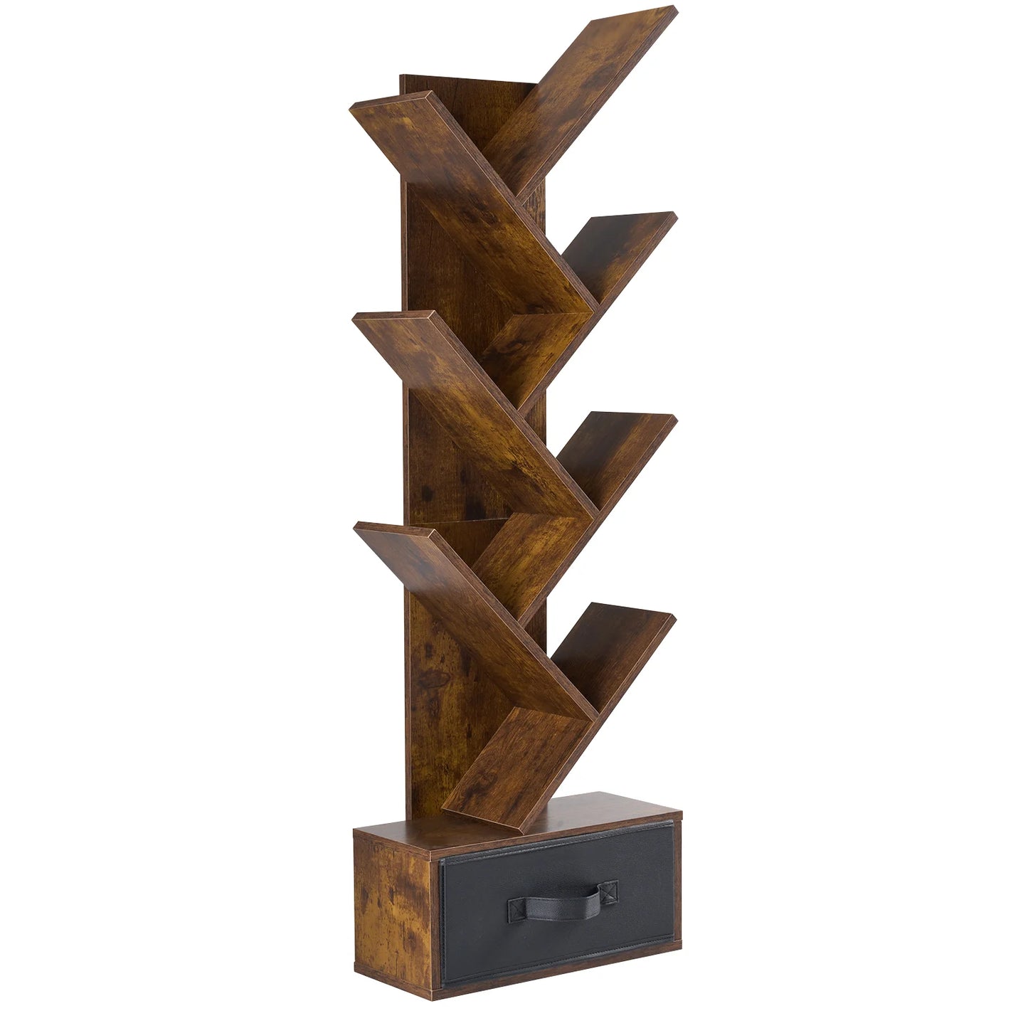 JHK Geometric 7 Tier Wooden Book Rack With Drawer Storage