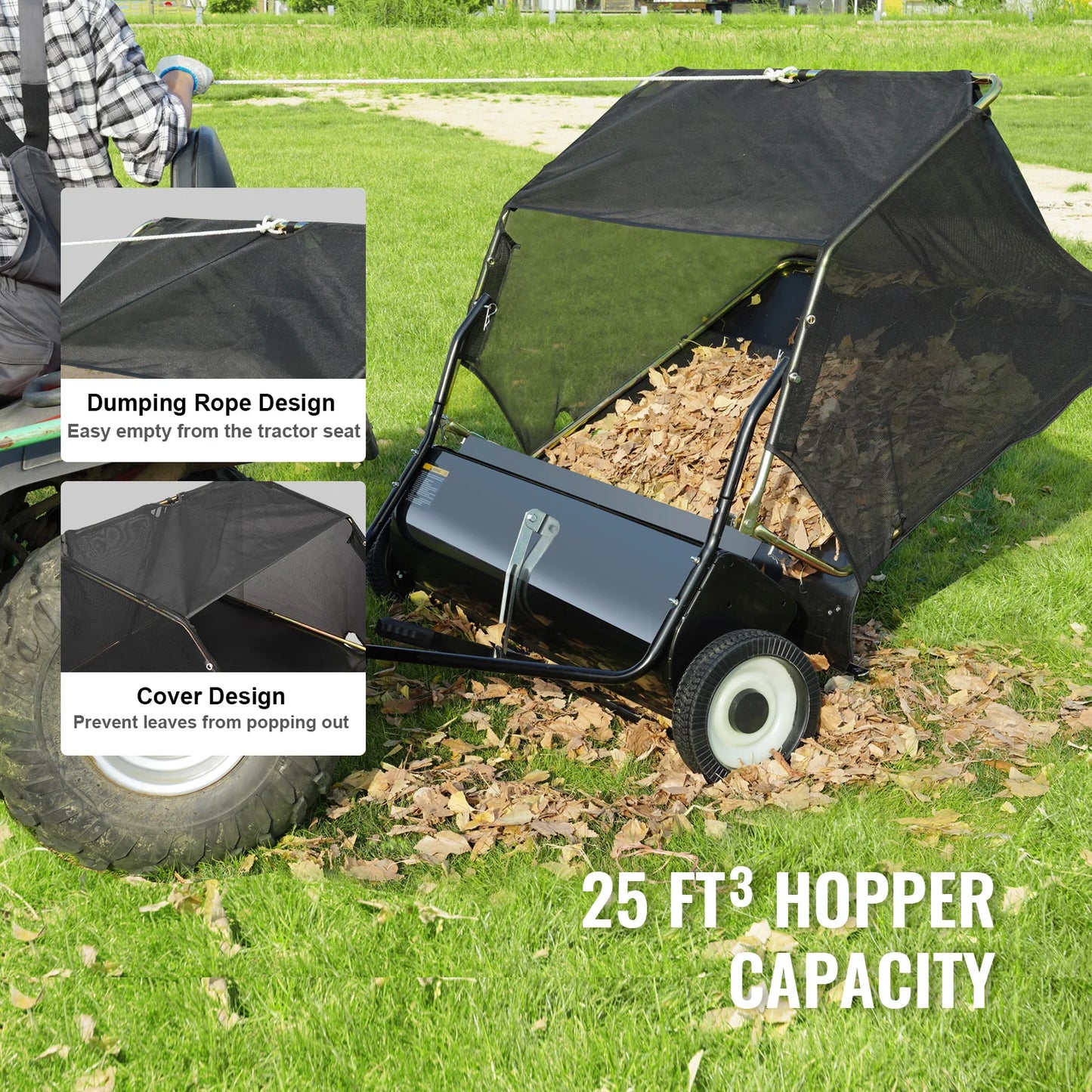 SucceBuy Tow Behind Lawn Sweeper Large Capacity Heavy Duty