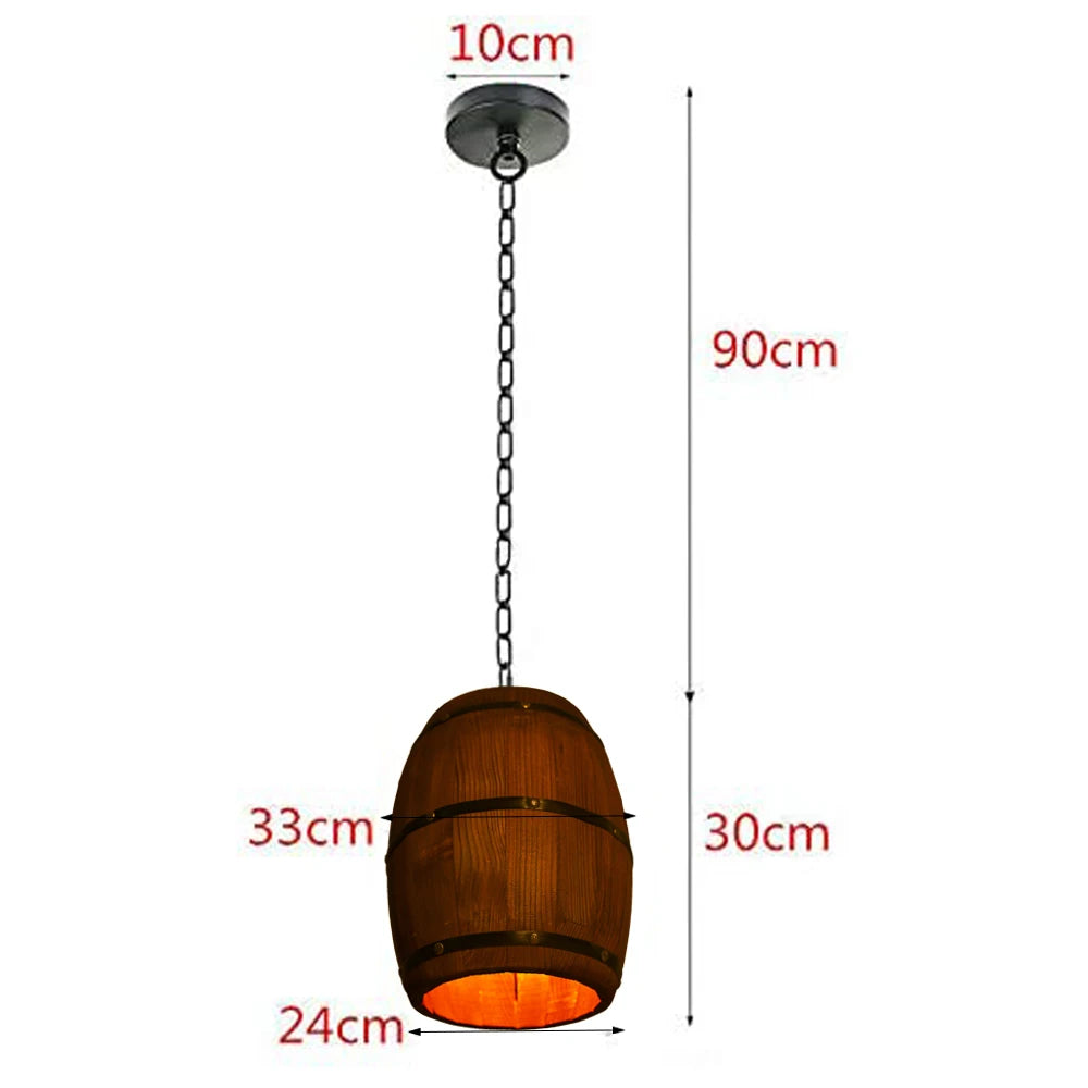 Retro Wood Wine Barrel Pendant Light Ceiling Lamp Chandelier