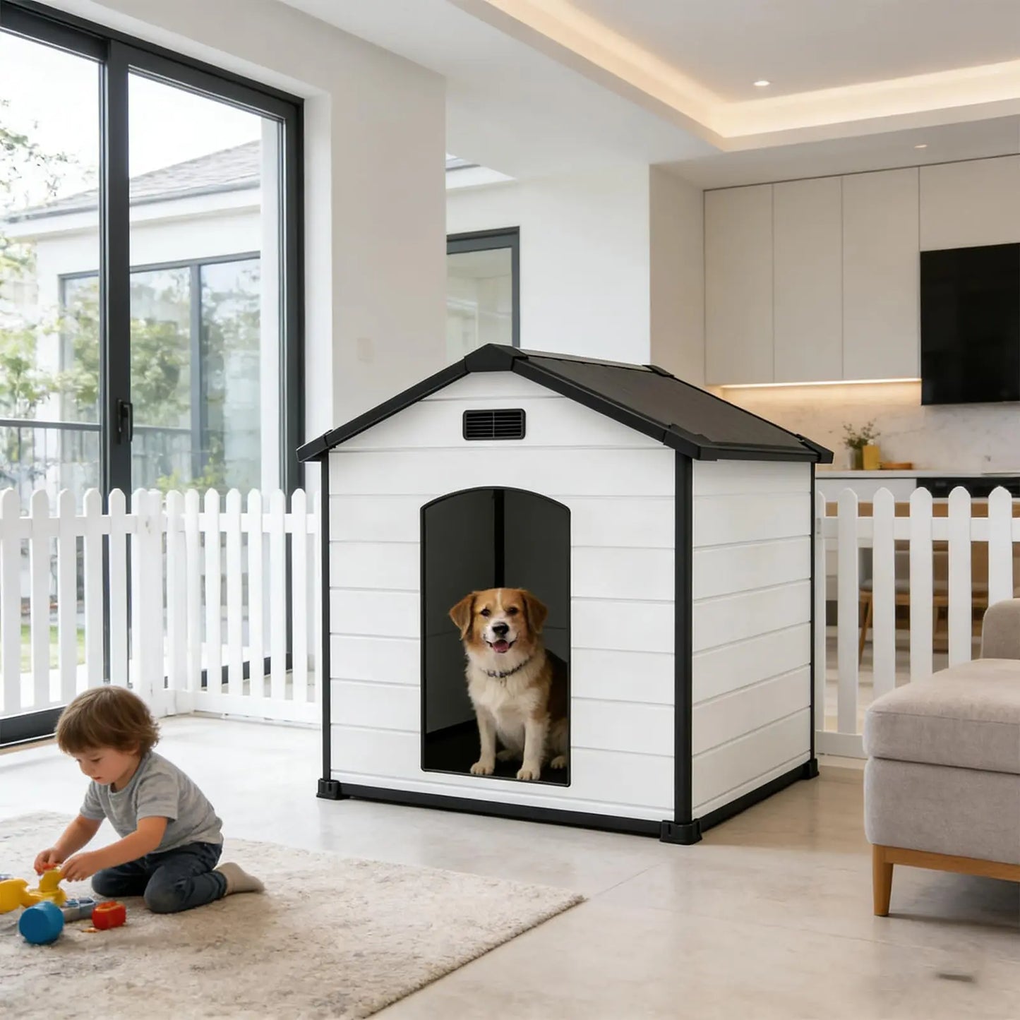 Outdoor Waterproof Insulated Dog House With Elevated Floor Removable Roof
