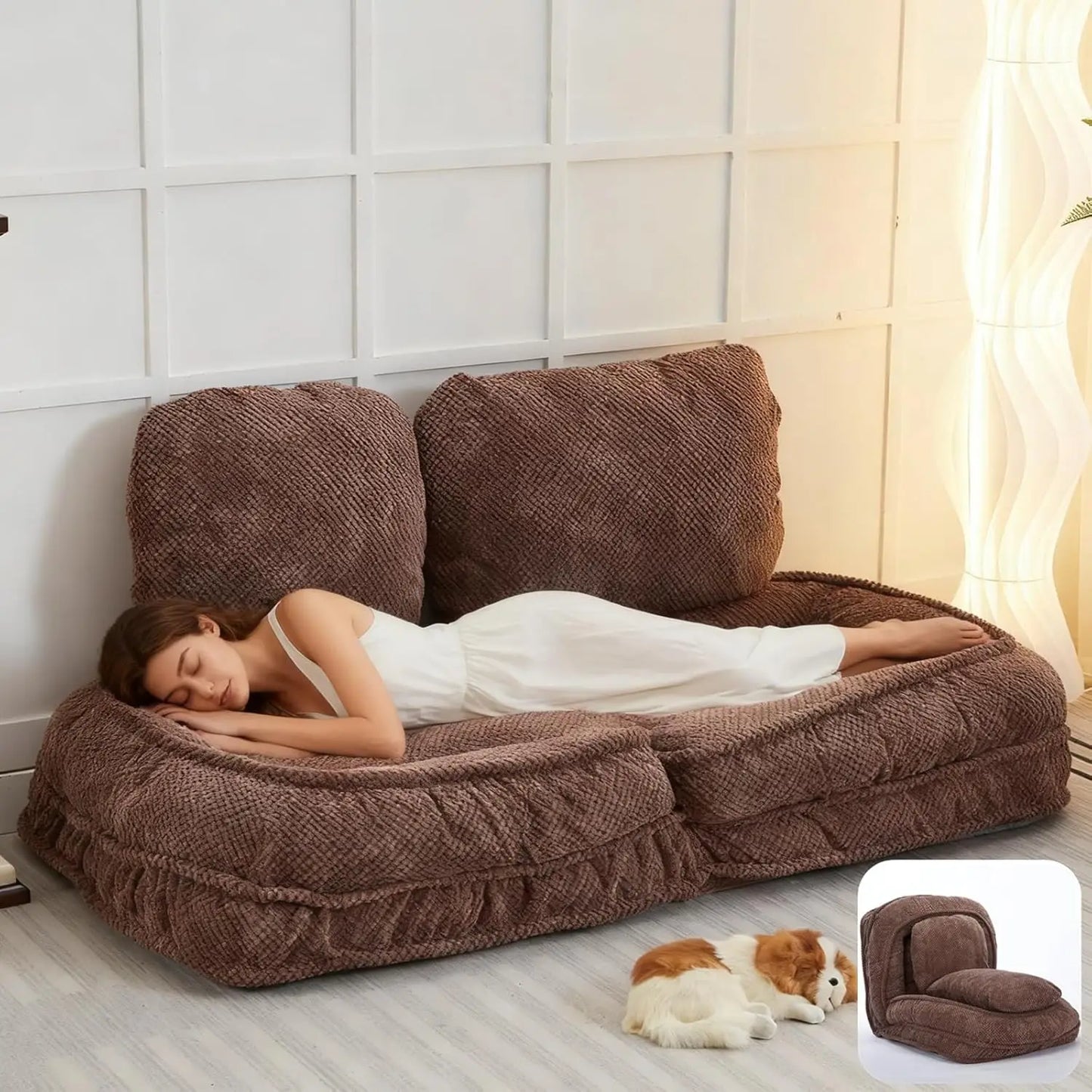 GUOHE Foldable Lazy Sofa Bed With 5 Positions Backrest