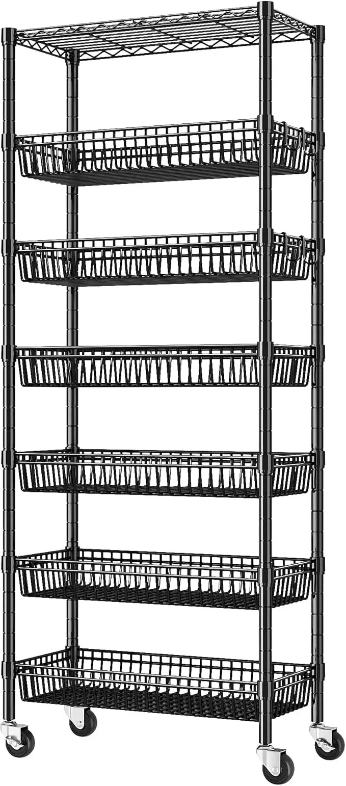 7 Tier Wire Shelving With Wheels For Kitchen Pantry Storage