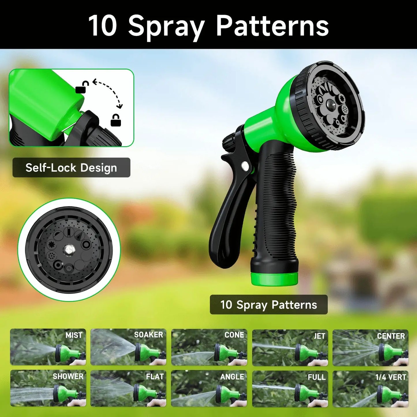 GardenJoy Expandable Garden Hose With Holder And Ten-Pattern Spray Nozzle