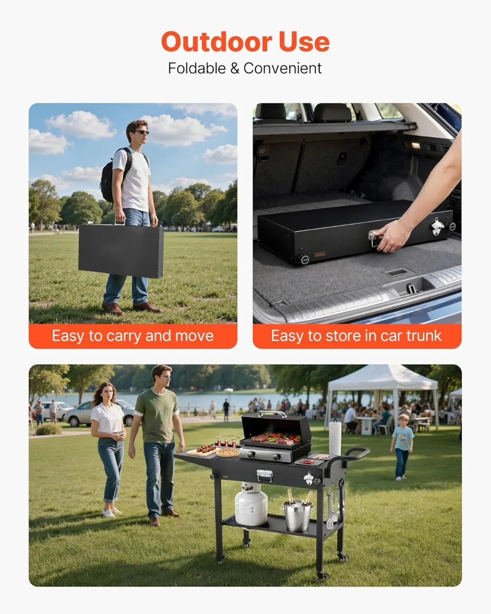 Outdoor Grill Cart With Wheels Foldable Table Tissue Holder Hooks