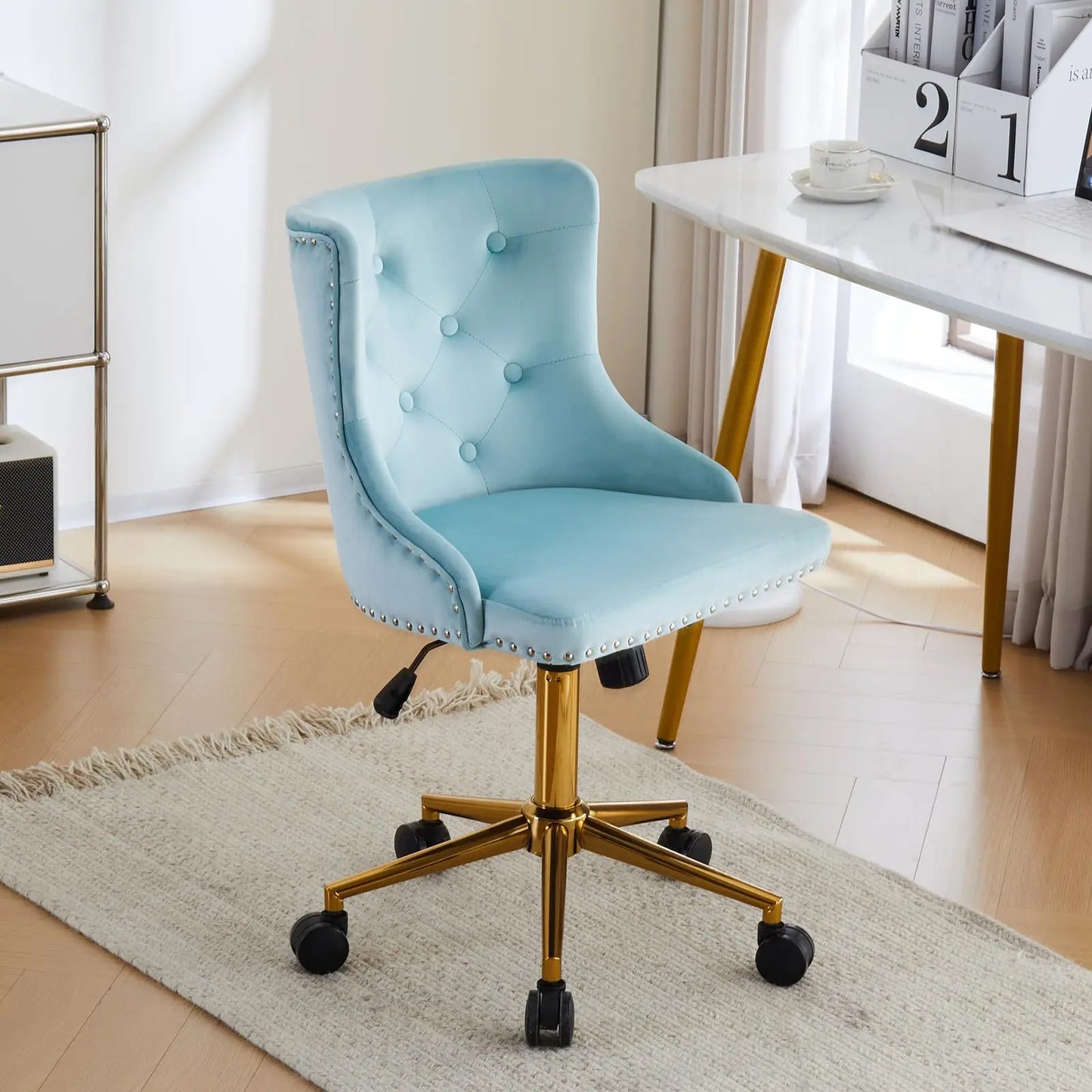 VINGLI Velvet Office Desk Chair With Adjustable Height Metal Base