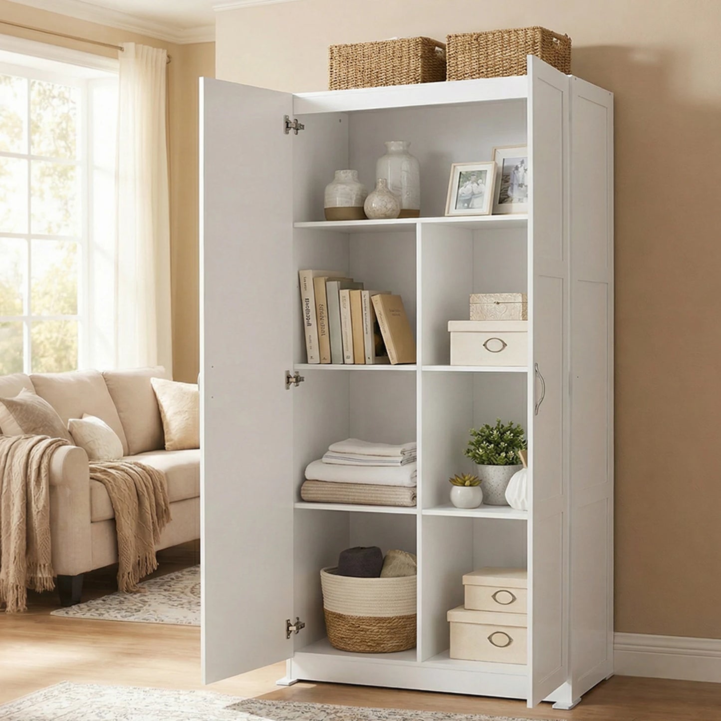JHK Wooden Living Room Storage Cabinet Large Capacity Organizer CDs Books