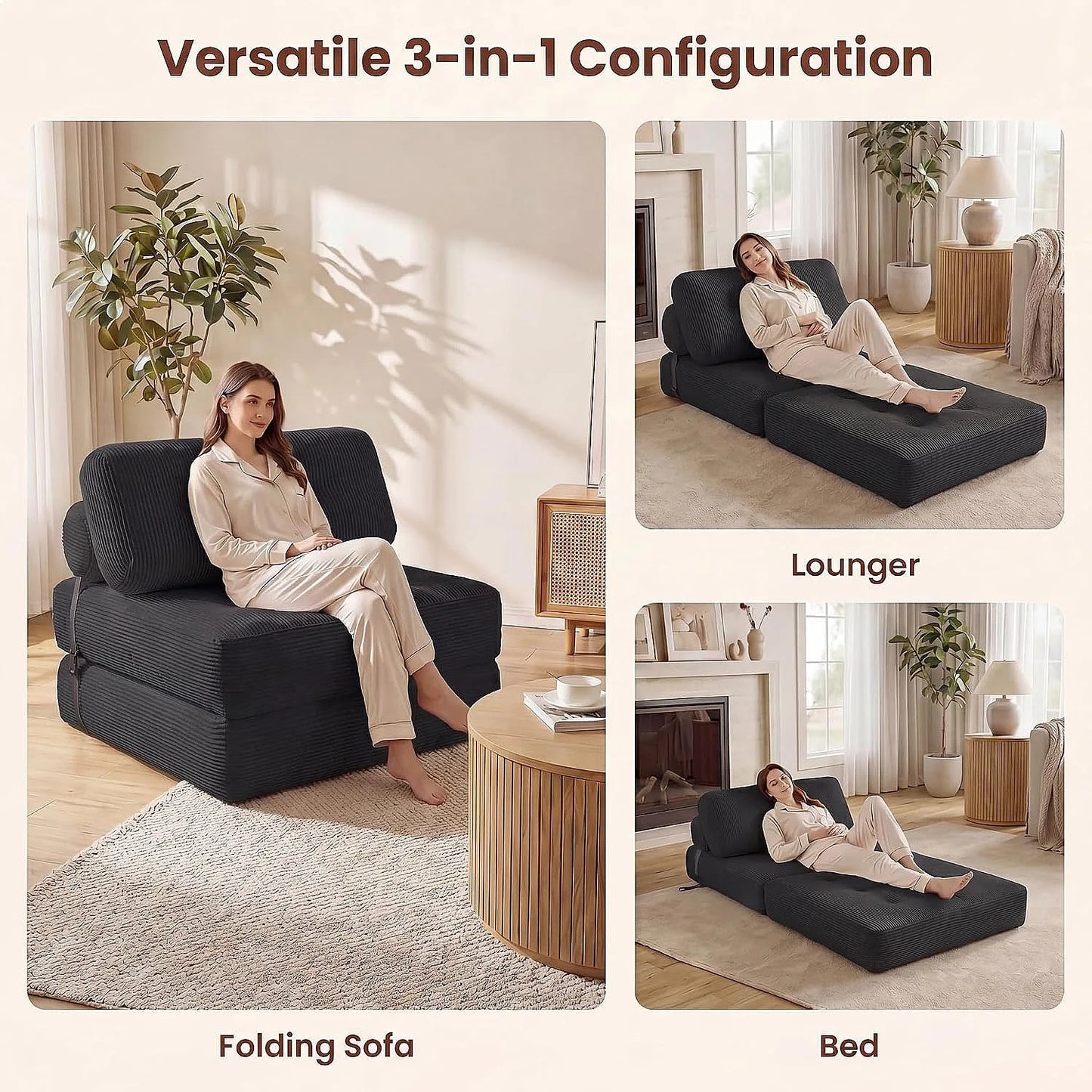 COSTWAY Folding Sofa Bed With Pillow Convertible Couch Sleeper
