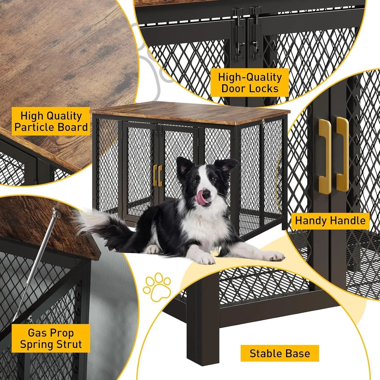 HiMISS Wooden Dog Crate Furniture With Wire Floor And Double Doors