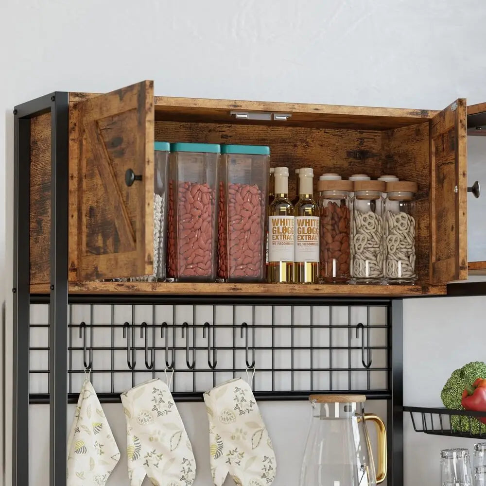 IRONCK Bakers Rack With 2 Storage Cabinets And Power Outlet