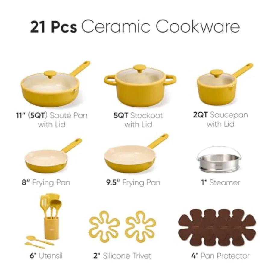 Nonstick Ceramic Cookware Set 21 Piece Induction Pots And Pans