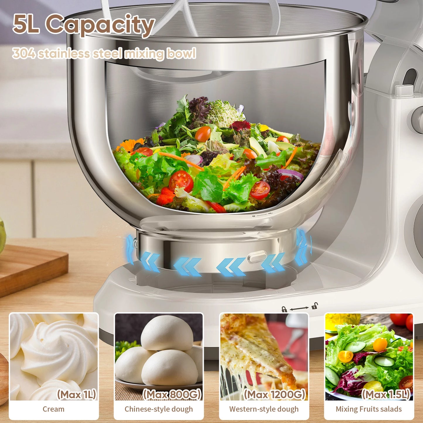 Biolomix 1200W Stand Mixer With 11 Speed DC Motor OLED