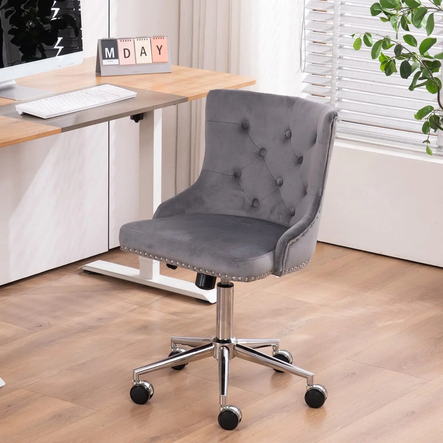 VINGLI Velvet Office Desk Chair With Adjustable Height Metal Base