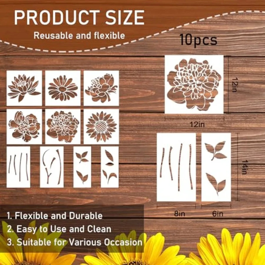 Sun Peony Garden Wall Stencils For Painting Pattern On Wood