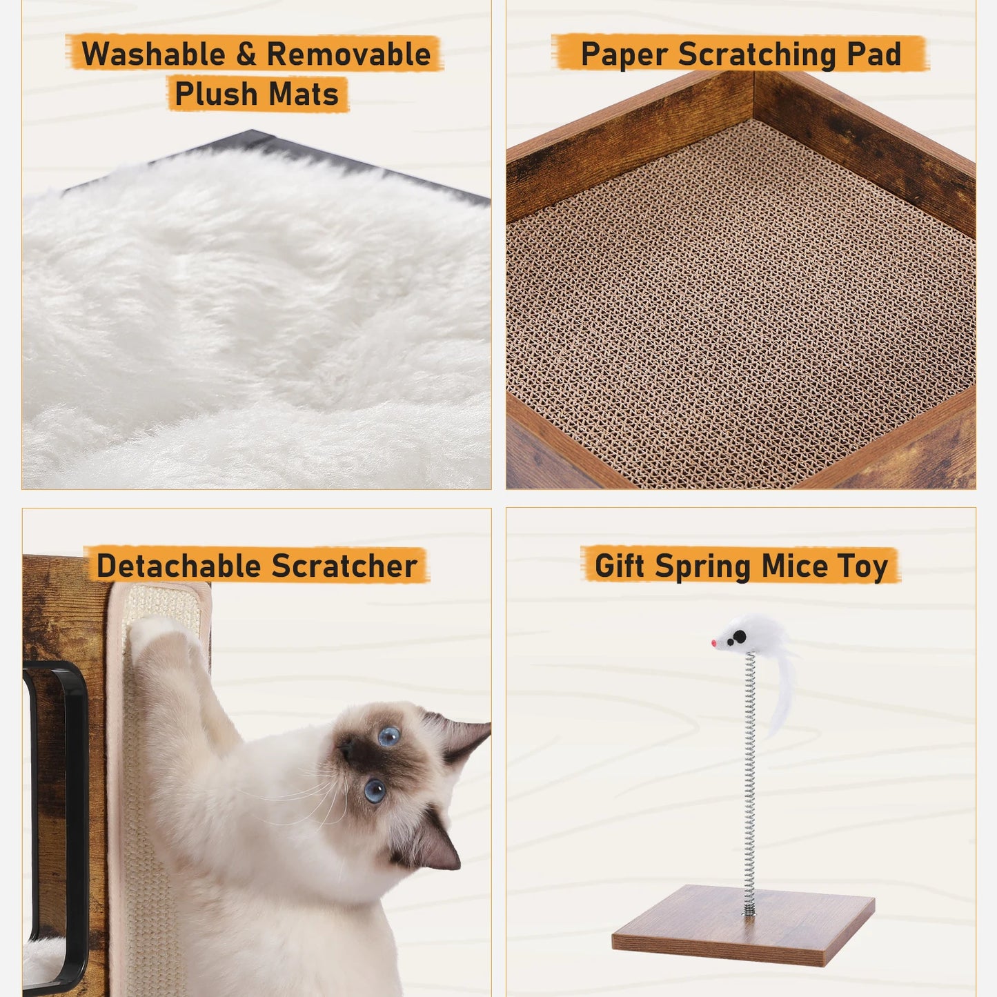 PAWZ Road Wood Cat Condo Bed With Removable Soft Mats
