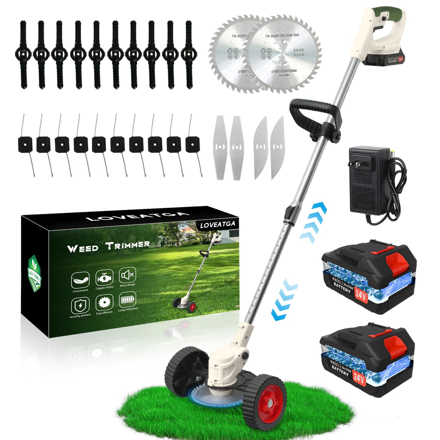 21V Cordless Lawn Mower 3-In-1 Trimmer Edger Brush Cutter Kit