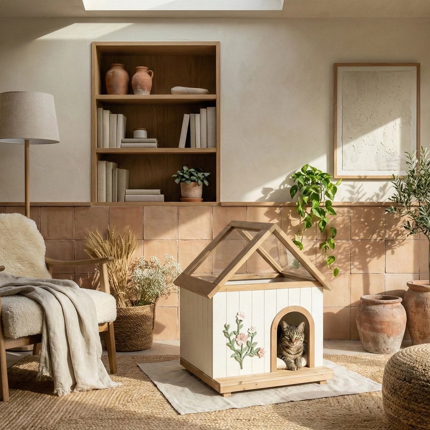 Cedar Cat House With Acrylic Roof For Indoor Outdoor Pets