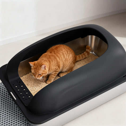 Stainless Steel Cat Litter Box With Lid For Large Cats Scoop Mat Included
