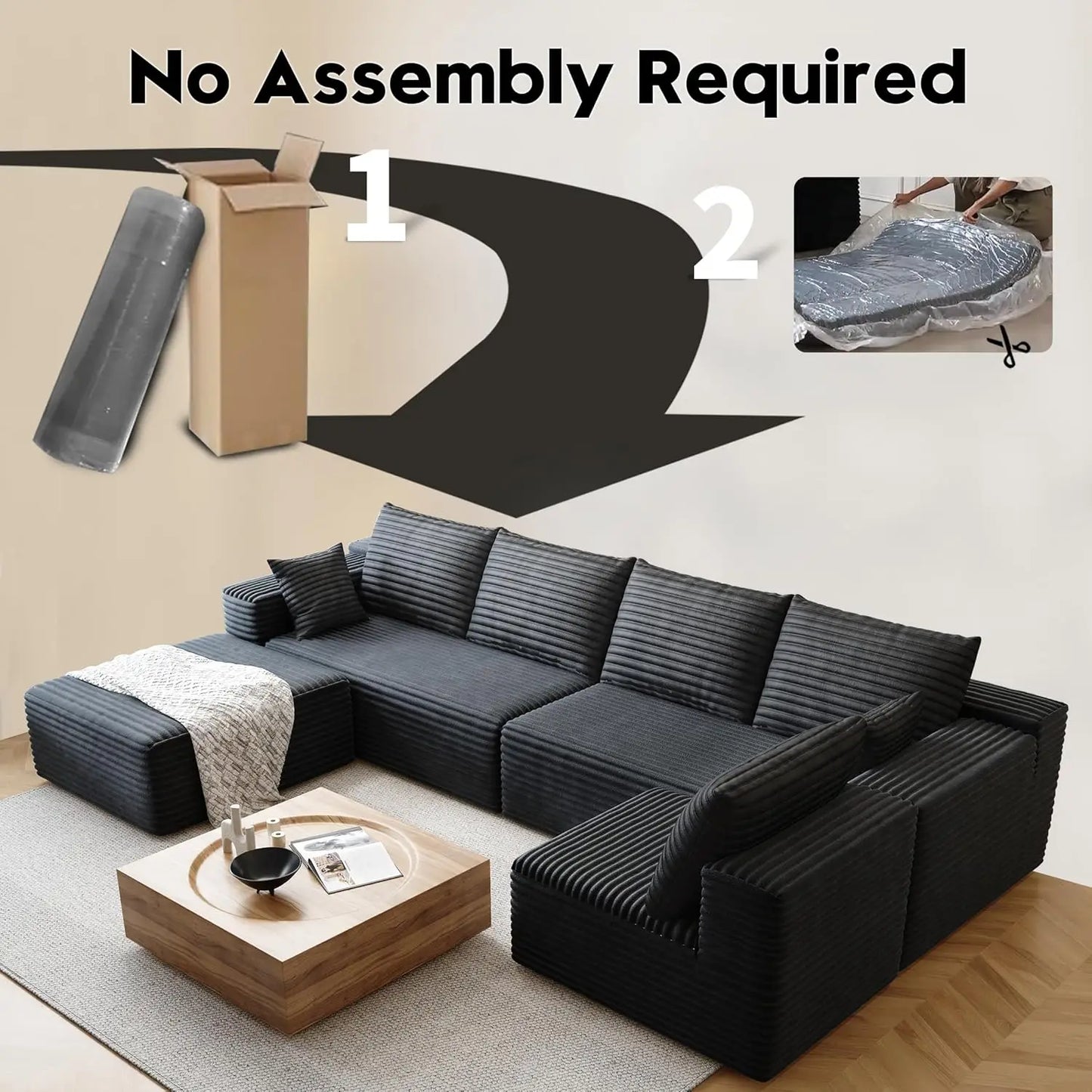 YQXH Cloud Style Corduroy Sectional Sofa With Memory Foam Cushions