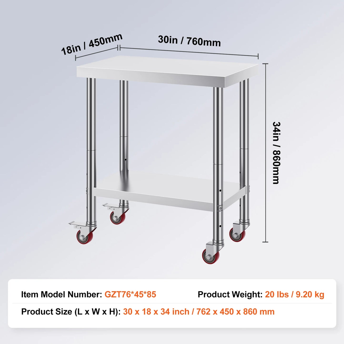 SucceBuy Stainless Steel Kitchen Work Table Adjustable Shelf Caster Wheels