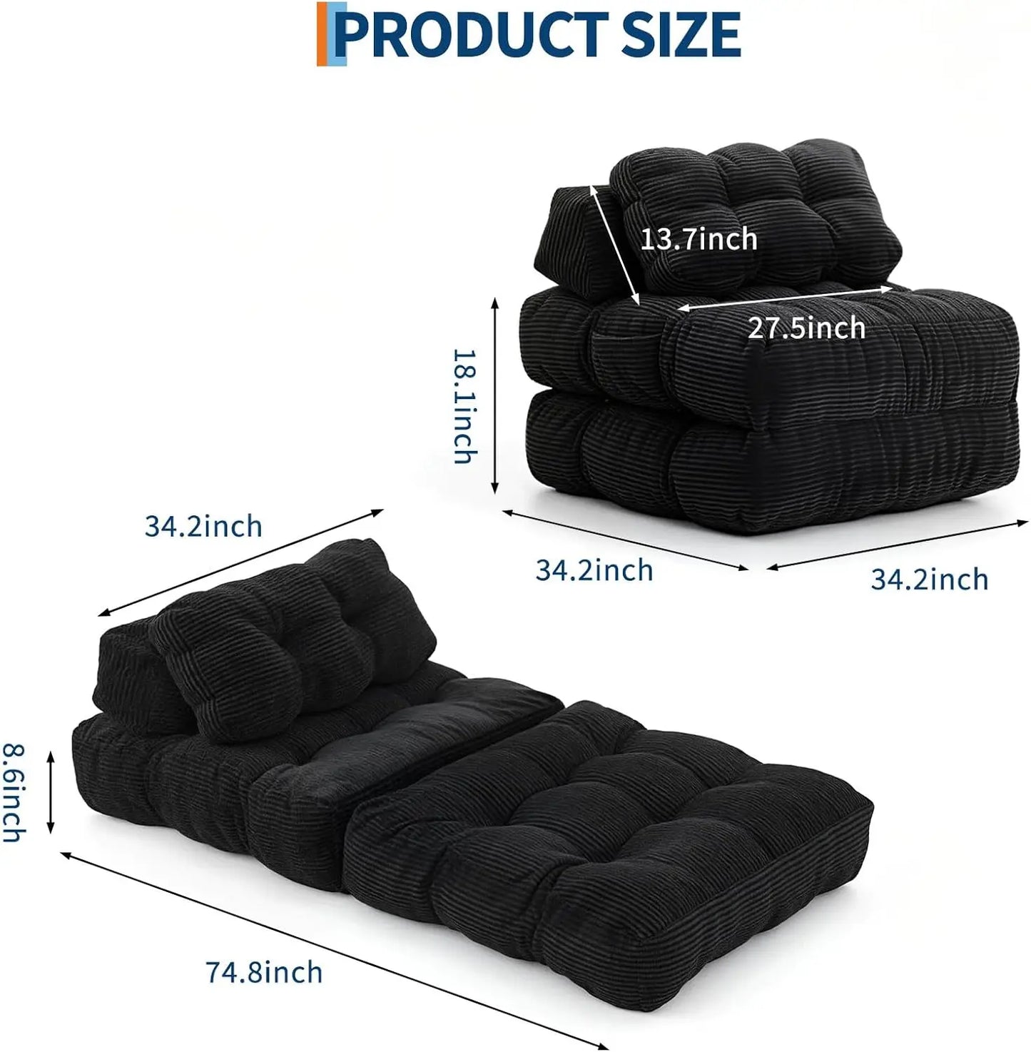 HiMISS 3-in-1 Folding Sofa Bed With Back Support Pillow