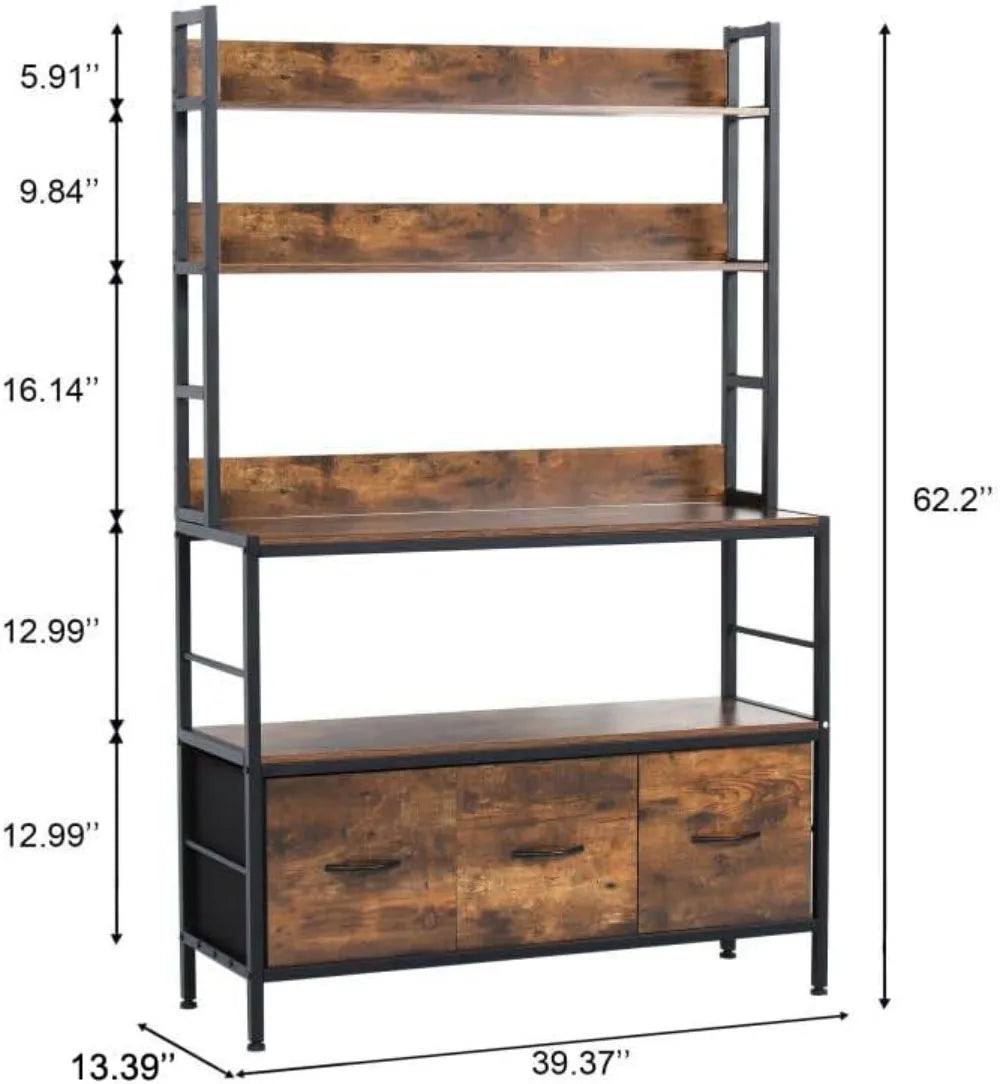 5-Tier Industrial Bakers Rack With Pull Out Baskets And Hooks