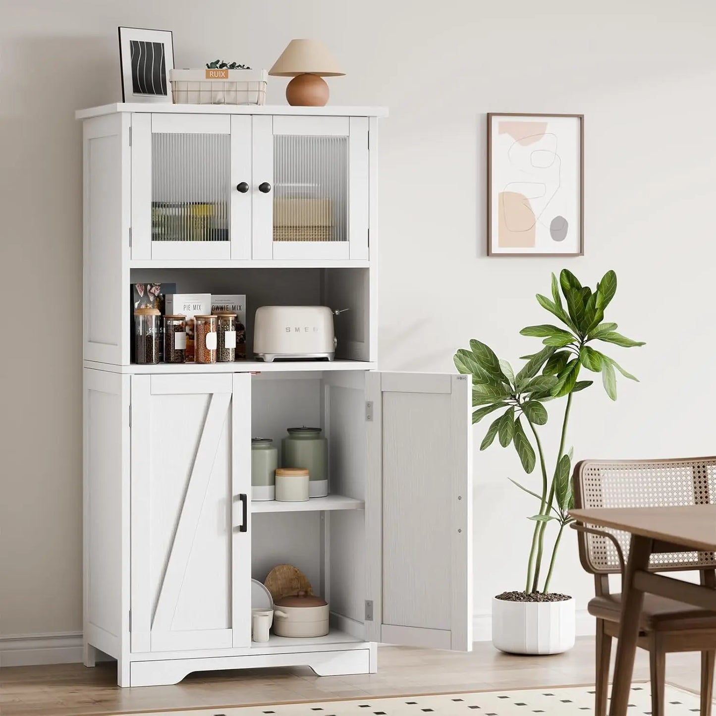 HobbyLane Free Standing Kitchen Pantry Cabinet With Four Doors
