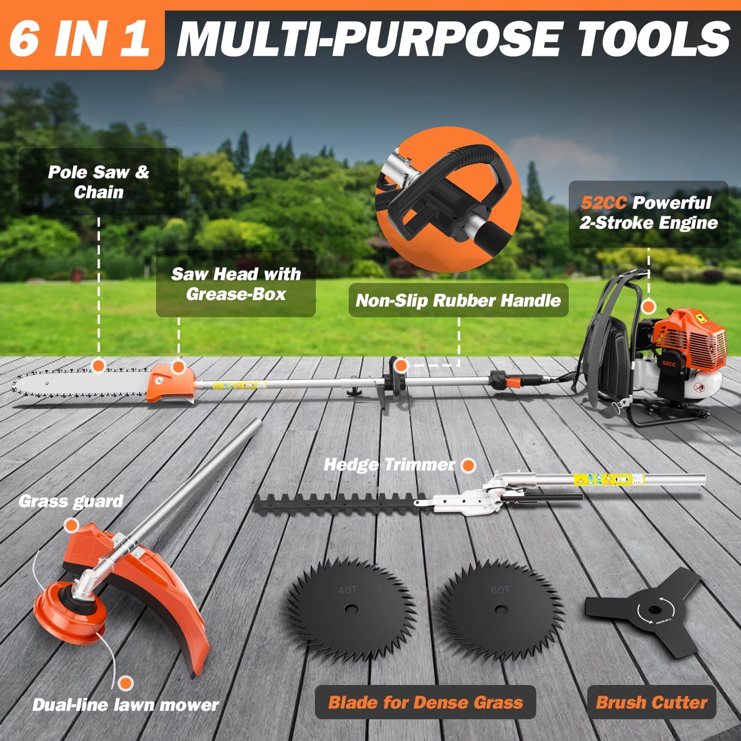 Jetting 6 In 1 Gas Powered Weed Wacker With Safety Lock