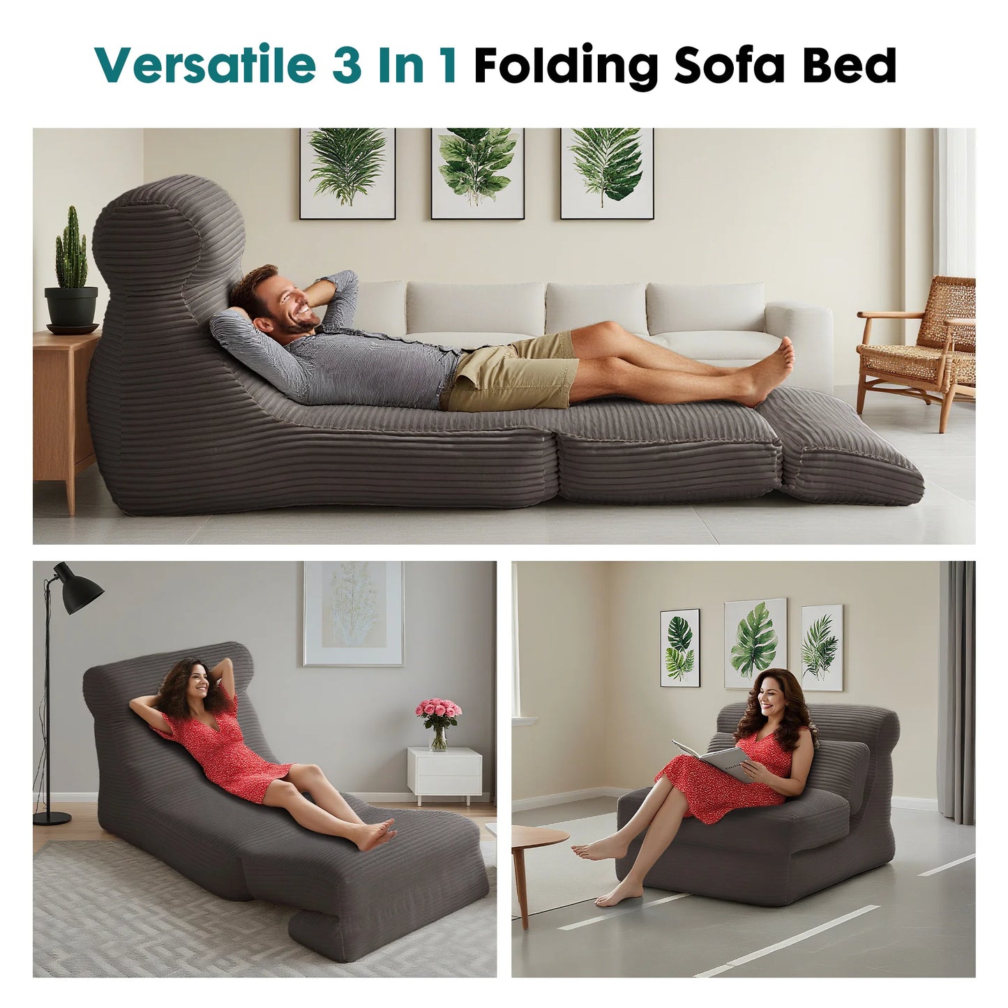 JHK Ergonomic Folding Sofa Bed With Back Lumbar Support