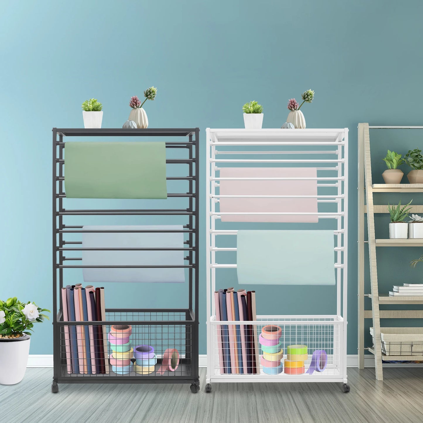 Bymaocar Ribbon Iron Holder Organizer Rack With Wheels Free Standing