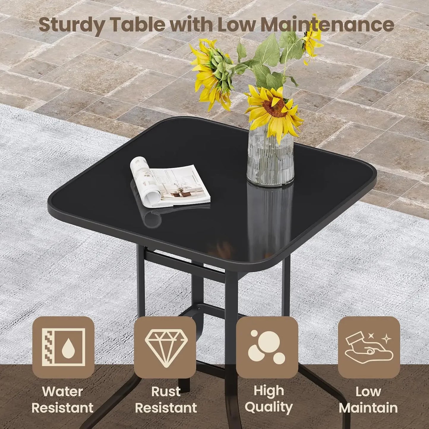 3-Piece Textilene All-Weather Patio Bar Set With Swivel Stools And Glass Table