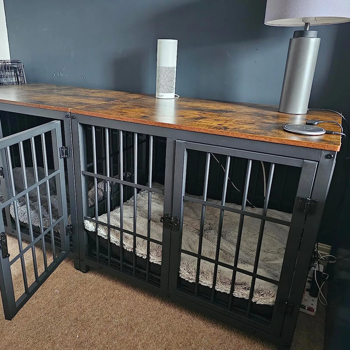 BORWART Wooden Dog Crate End Table With 3 Doors Tray