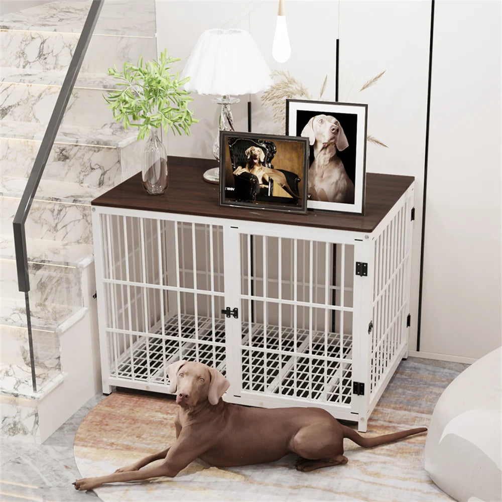 BORWART Wooden Dog Crate End Table With 3 Doors Tray