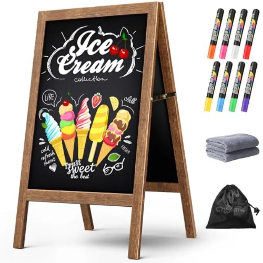 A Frame Chalkboard Sign Double-Sided Wooden Standing Chalkboards With Markers