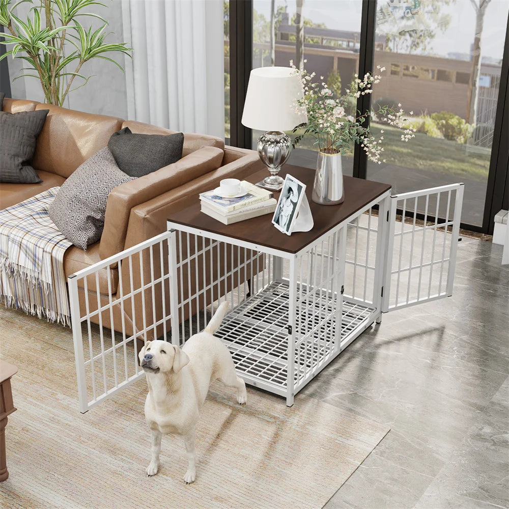 BORWART Wooden Dog Crate End Table With 3 Doors Tray