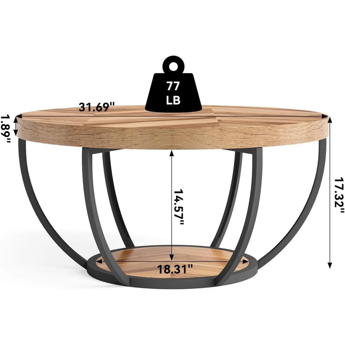 Little Tree Round Coffee Table With Open Storage 2 Tier