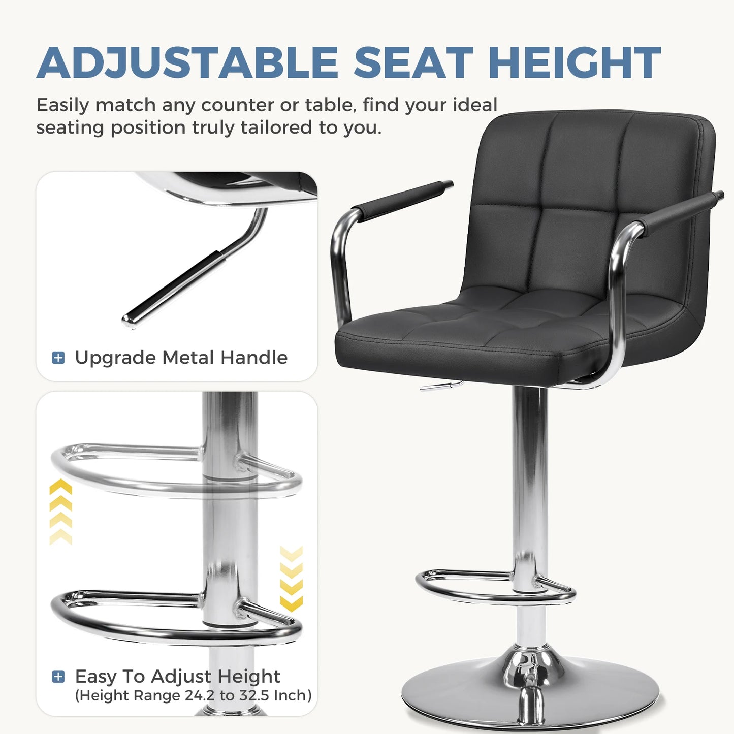 JHK Ergonomic PU Leather Swivel Office Chair With Adjustable Armrests