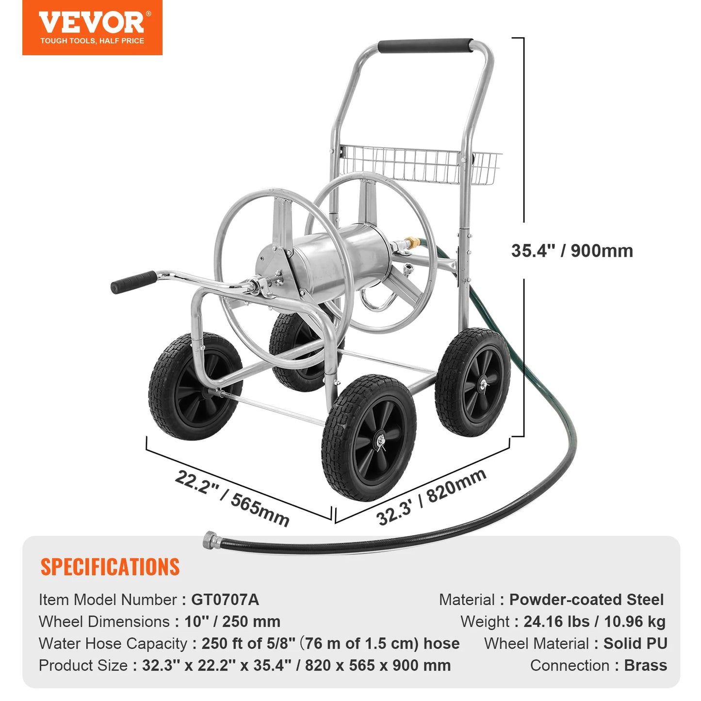 SucceBuy Steel Hose Reel Cart Heavy Duty Garden Watering Basket