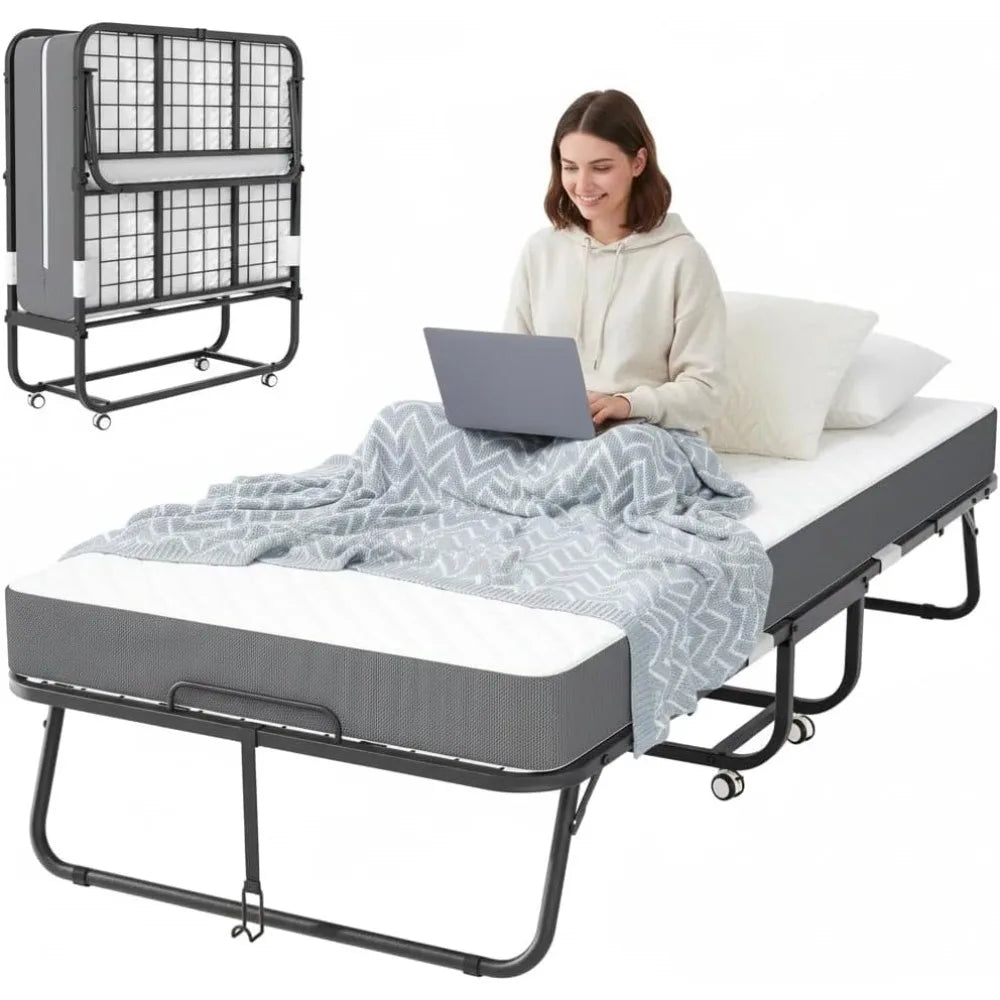 Folding Bed With Memory Foam Mattress Rollaway Guest Bed