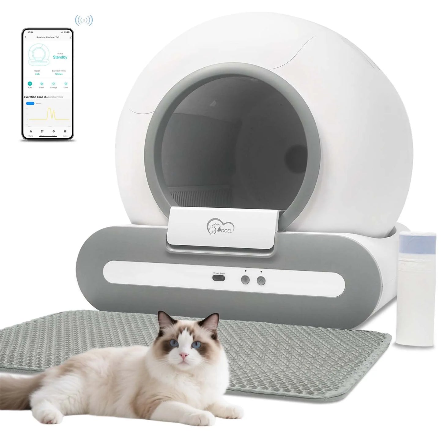 DOEL 65L Self Cleaning Cat Litter Box With App Control