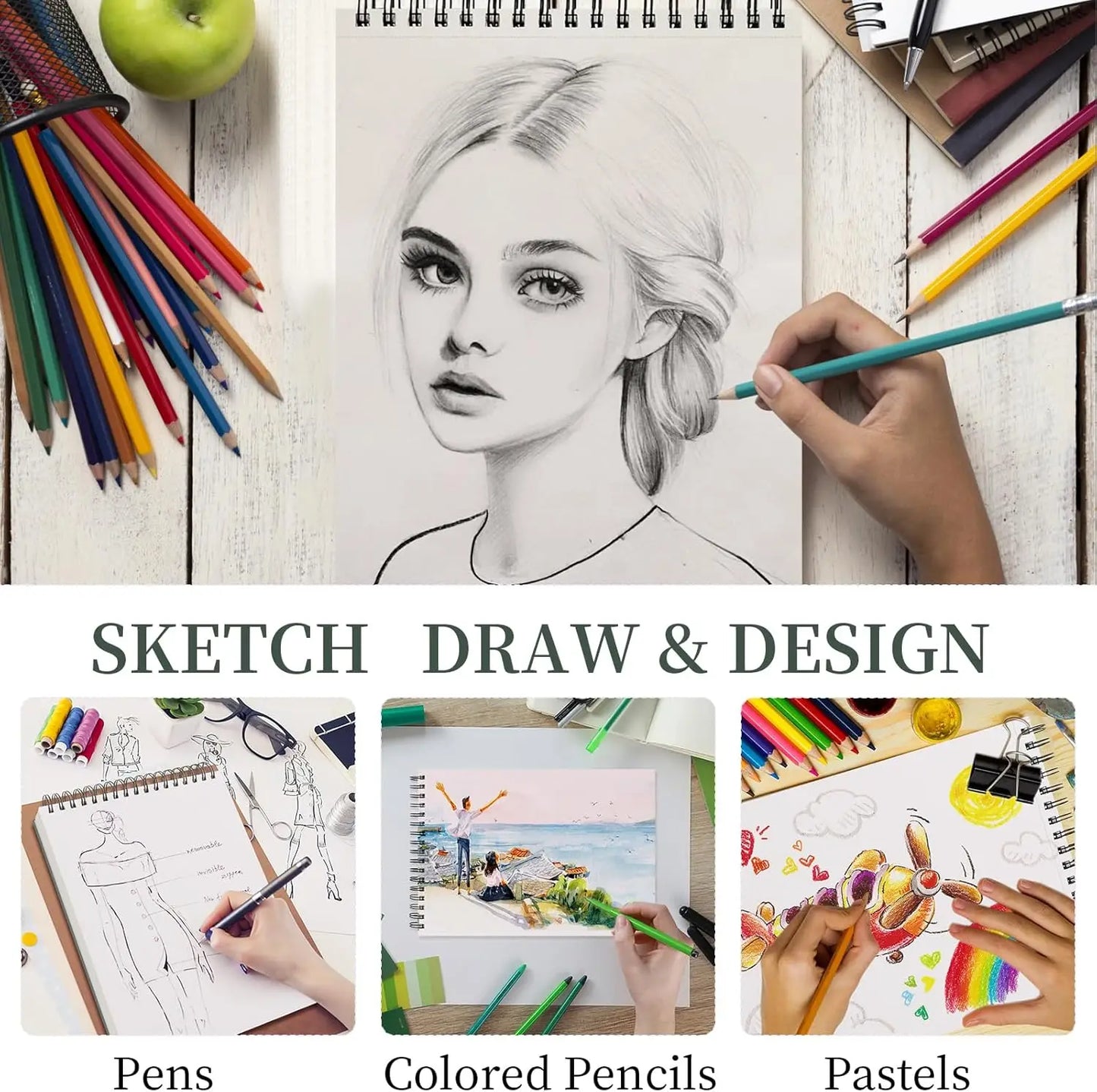 Sketch Book Spiral Bound Hardcover Drawing Pad 100 Sheets