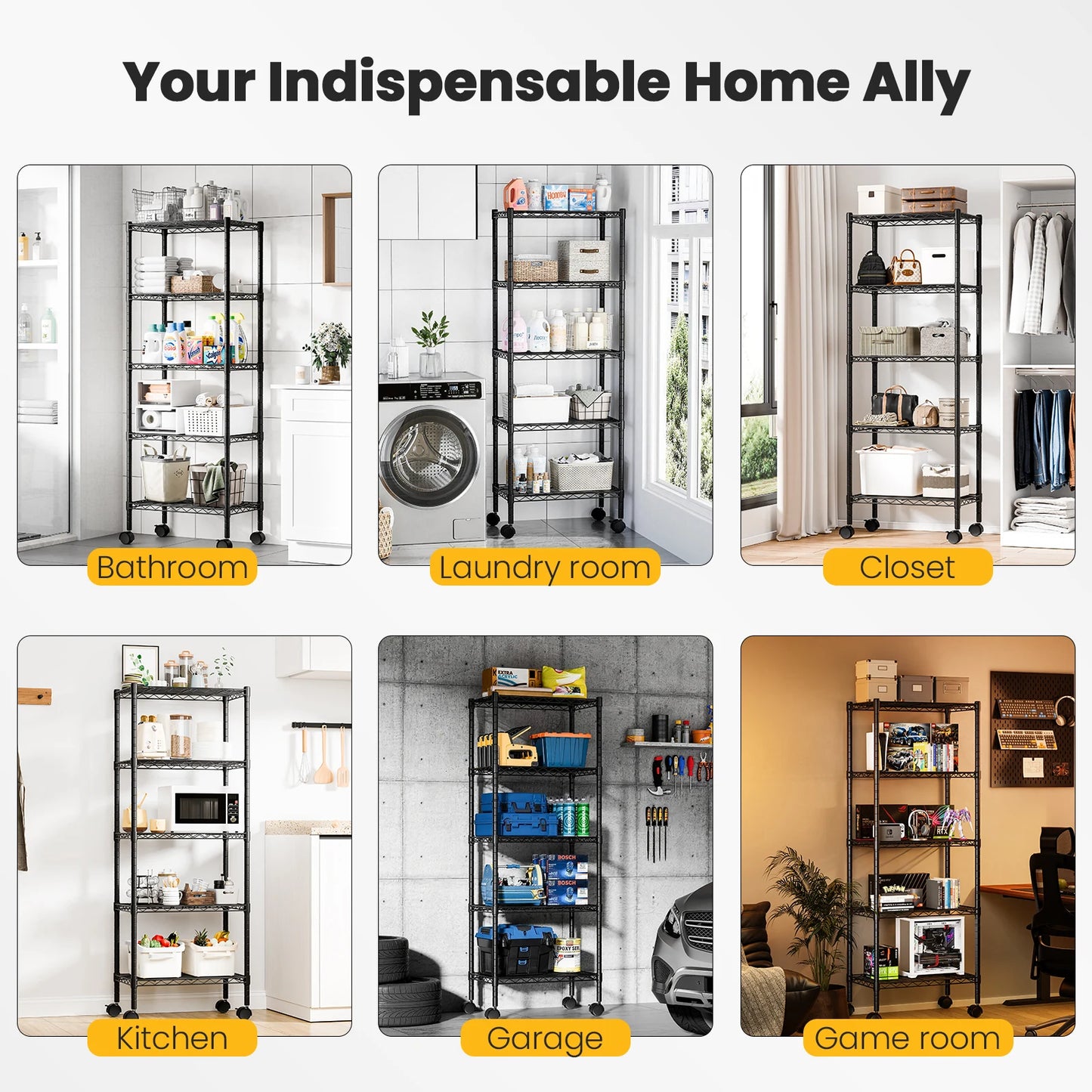 JHK Heavy Duty 3-5 Tier Grid Storage Bookshelf With Wheels