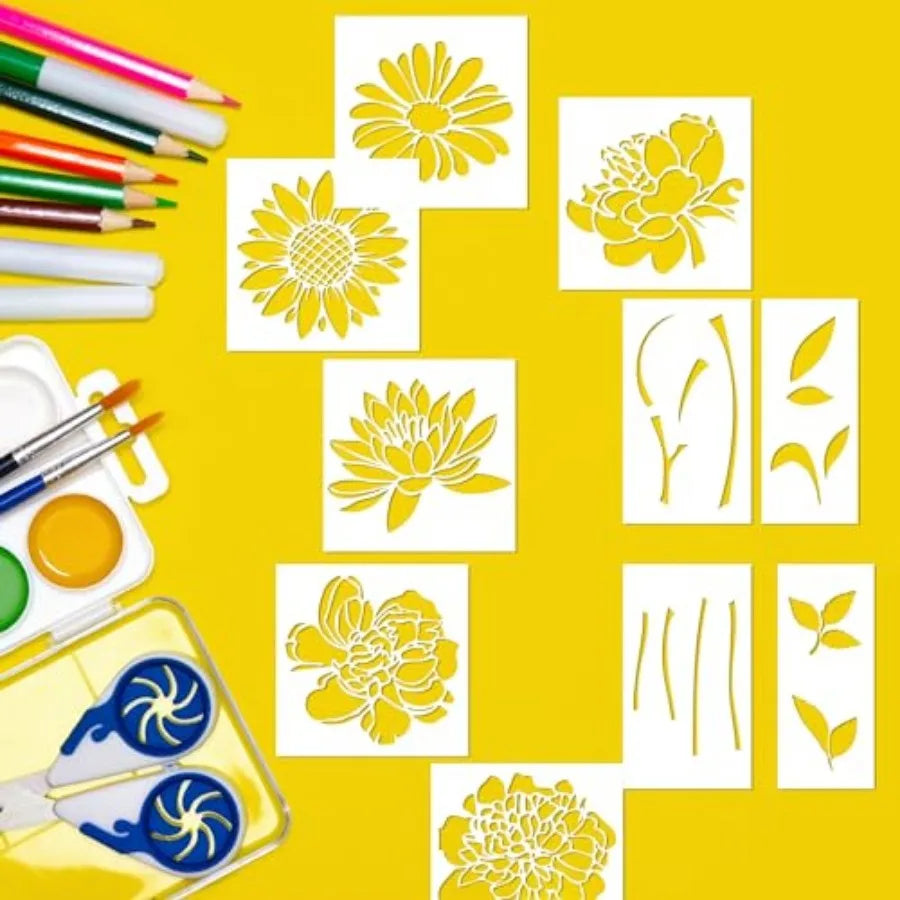 Sun Peony Garden Wall Stencils For Painting Pattern On Wood