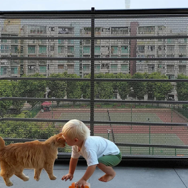 Foldable Dog Barrier Fence With Breathable Mesh Playpen 4 Hooks