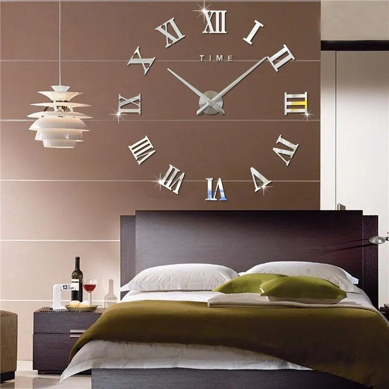 3D Acrylic Digital Wall Clock With Roman Numerals Design Mirror